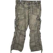 Vintage y2k Womens Green Camo Low Rise Nobo No Boundaries Baggy Cargo Pants Sz 9