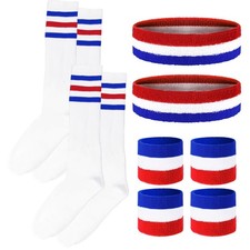 10 Pieces Striped Sweatbands and Socks Set Red White and Blue Sweatbands Set ...