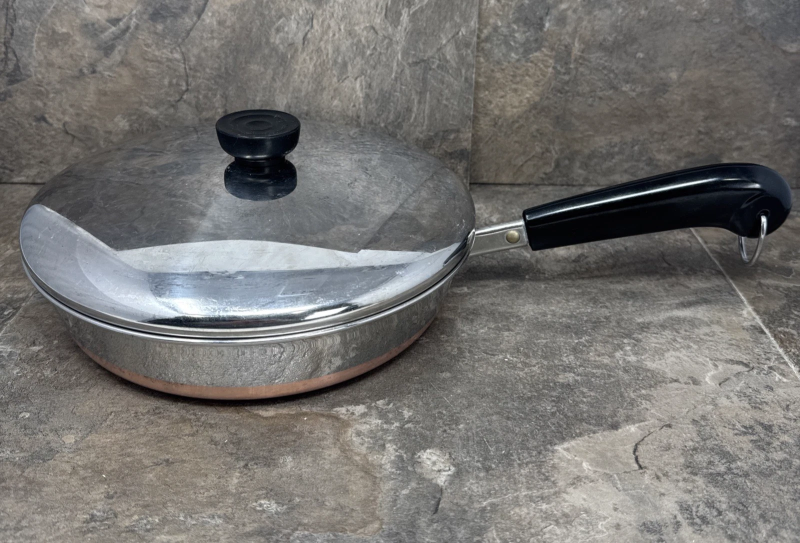 Vintage Revere Ware Copper Bottom 9" Skillet Fry Pan With Lid Clinton ILL USA