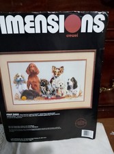 1989 Dimensions Prep Daze bedruckter Stoff Crewel Kit Hunde bitte ansehen & lesen 