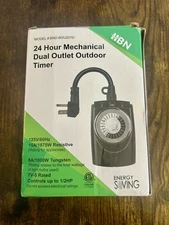 HBN 24 Hour Mechanical Dual Outlet Outdoor Timer Grounded Outlets