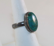925 Sterling Silver Vintage Southwestern Oval Turquoise Ring Size 8
