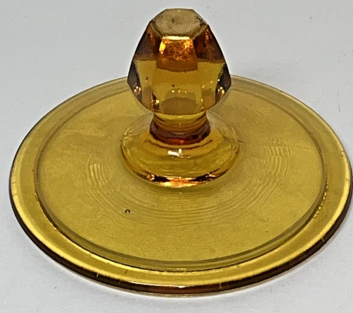 Amber Depression Glass Round TOP LID ONLY For Candy/Trinket Dish? 3 1/8” Opening