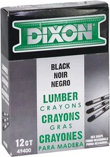 DIXON Industrial Lumber Marking Crayons, 4.5" x 1/2" Hex, Black, 12-Pack (49400)