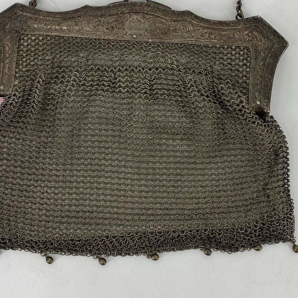 "Antiguo bolso de noche victoriano Art Deco de malla chapada en plata alemana de 1920 7 1/2"x6""" Foto 2 de 4