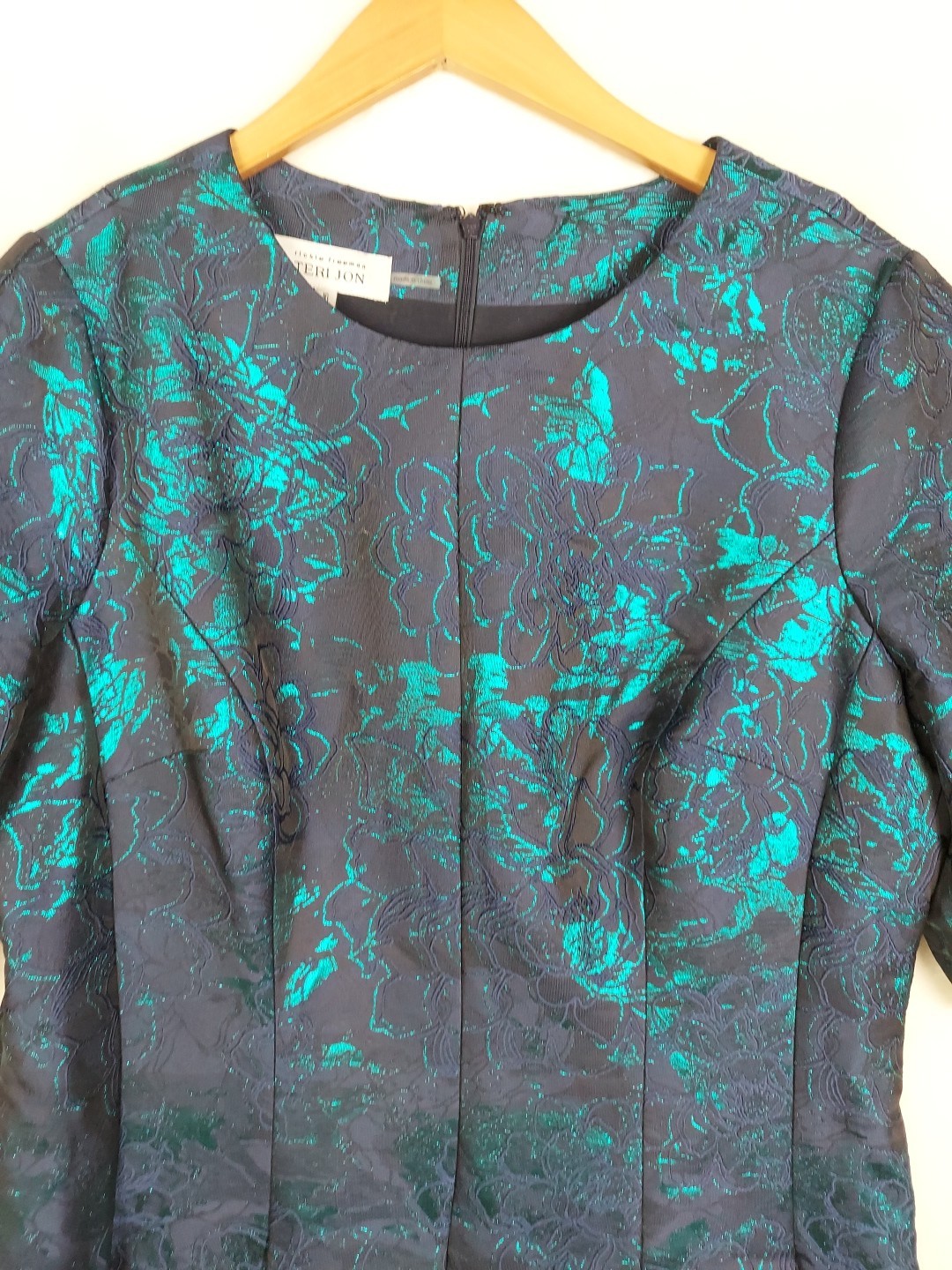 Teri Jon Cocktail Dress Womens 16 Metallic Floral Jacquard Christmas Holiday