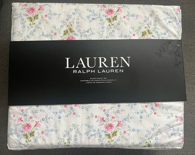 Ralph Lauren Queen Sheet Set Floral Pink Green Cottage White