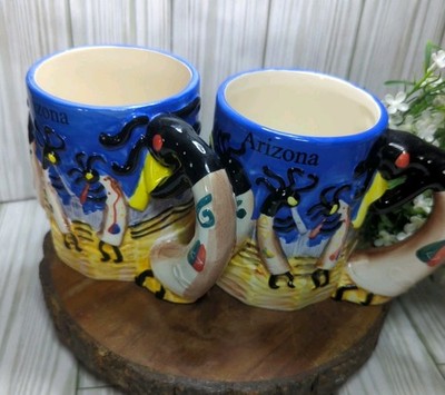 Kokopelli AZ- NATIVE AMERICAN ART, 3-D IMAGES, 2Ceramic Coffee Cup/Mug, VINTAGE