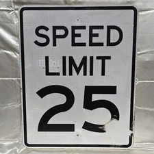 25 mph Speed Limit Vintage Real Obsolete Retired Used Street Traffic Road Sign