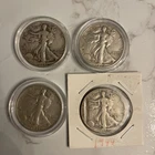 Lot 4 Walking Liberty Half Dollars, 90% Silver Circulated 1941, 1942, 1943, 1944