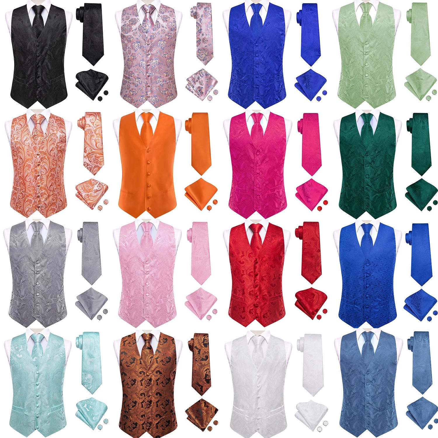 Mens Waistcoat Paisley Floral Solid Vest Tie Handkerchief Cufflinks Set Wedding
Opens in a new windo