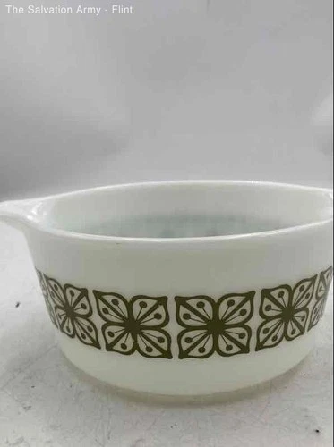 Pyrex 474-B White Verde Square Flower Pattern Deep Casserole Dish