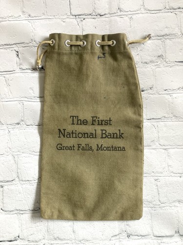 Vtg Green Bank Deposit Cash Money Canvas Bag Advertising First National Montana