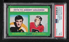 1973-74 O-Pee-Chee Light Back Phil Esposito Bobby Clarke #134 PSA 7 HOF 0nr3