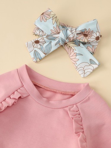Baby Girl Clothes Cute Long Sleeve Sweatshirt Floral Pants Headband Hat Set I... - Picture 4 of 8