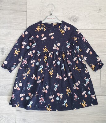 Baby Mädchen Kleinkind Blumen Marine Kleid Langarm mit Taschen Größe 18-24 Monate