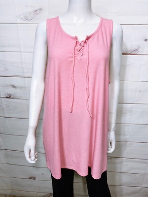 Torrid Womens Rib Crew Neck Lace Up Tank Top Size 4 Pink Sleeveless
