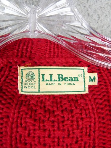 L.L. Bean Womens Medium Red Wool Cable Knit 3-Button Cardigan Sweater - Picture 5 of 7