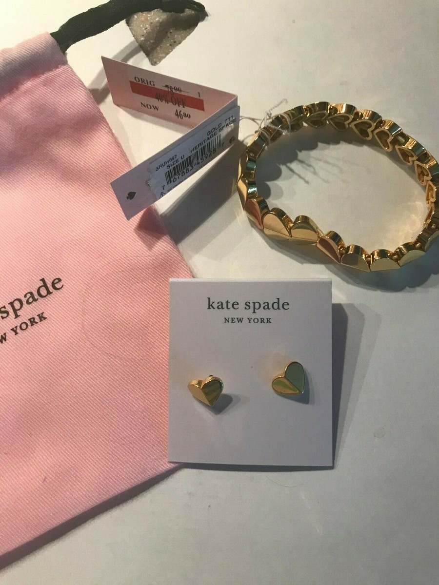 Kate Spade Gold Tone Small Heart Stud Earrings New Matching