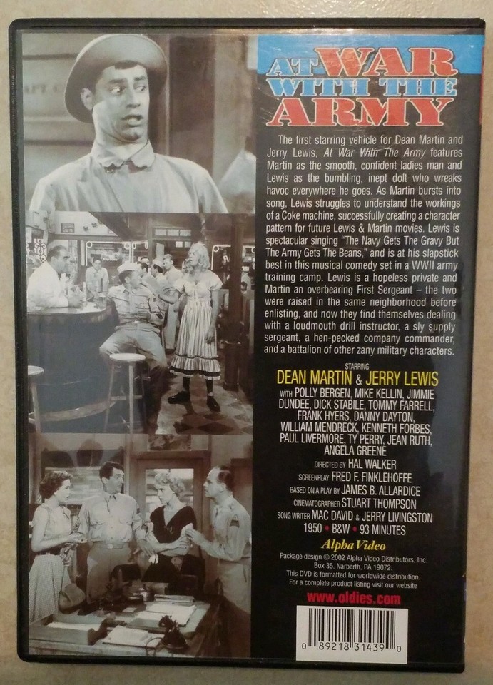 At War With the Army 1950 Comedy Dean Martin Jerry Lewis -DVD- Like NEW ...
