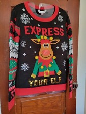NWT NOBO Juniors Women's S 3/5 Long Sleeve Express Your Elf Acrylic Sweater