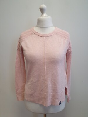 B580 SUPERDRY DAMENPULLOVER HELLROSA LANGARM RUNDHALSAUSSCHNITT UK XXS 6 EU 34