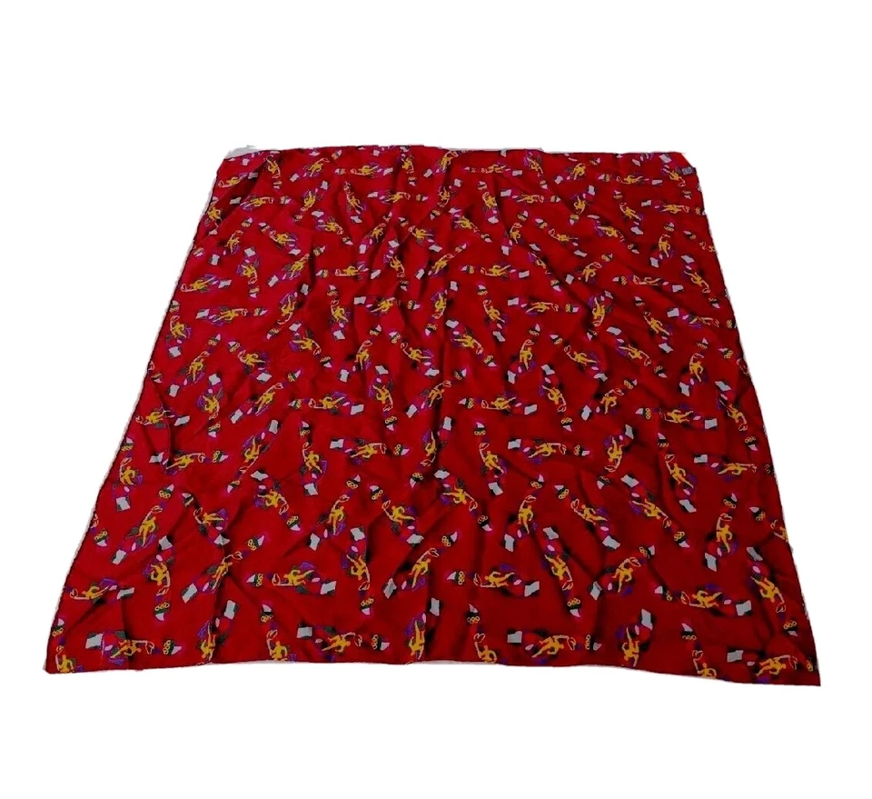 复古意大利 100% 真丝勃艮第奥运消防跑步者印花罕见 MCM 围巾 — 第 3/4 张图片