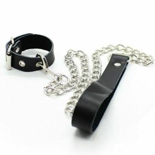 NEW Adjustable Leather Cock scrotum ring Stretch Ball Stretcher With Chain Leash