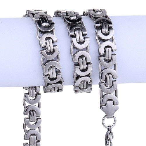Collar de cadena bizantina plana de acero inoxidable de 11 mm de plata para hombre regalo del padre - Imagen 7 de 15