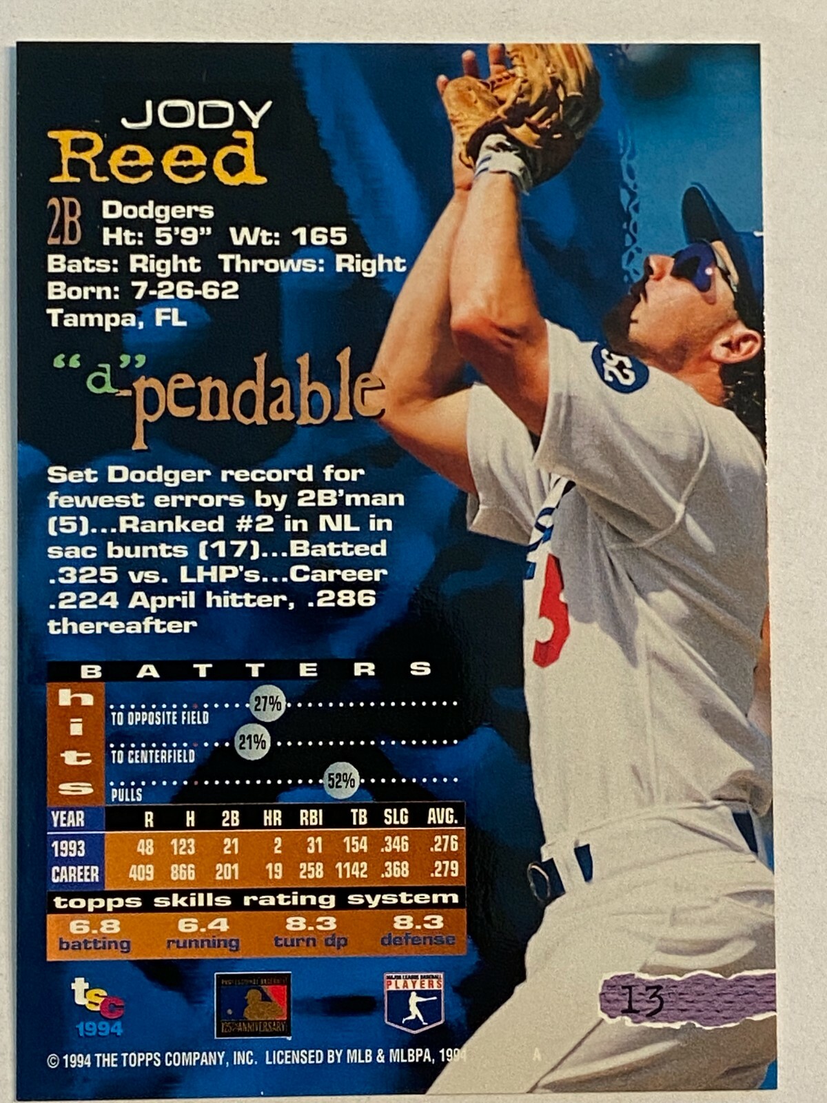 Jody Reed Florida 1994 Topps Stadium Club - Jody Reed #13 Golden Rainbow for sale online ...