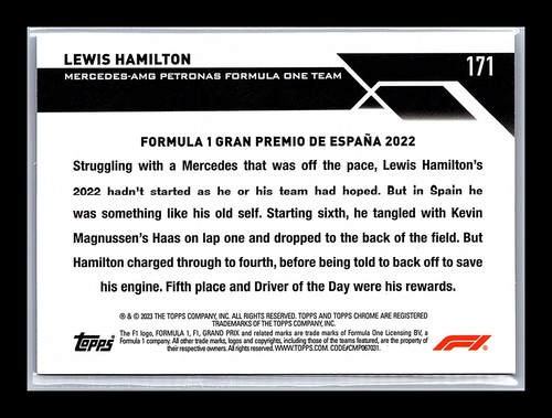 Mini refractor de diamante Lewis Hamilton Fórmula 1 #171 cromado Topps 2023 194/299 - Imagen 2 de 2