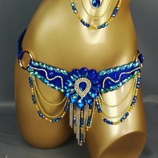 Women Beads Rainbow Stones Halloween Samba RAVE Carnival Belt Royal Blue Red