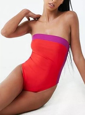 Colorblock Red Purple Tube Top Strapless One Piece Swimsuit High Cut Bottom S Ebay