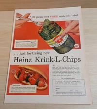Heinz Krink-L-Chips Pickles 1958 Vintage Print Ad Life Magazine