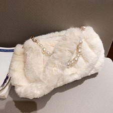 Lady Shoulder Clutch Purse Underarm Bag Handbag Fluffy Faux Fur Cute Pearl Sweet