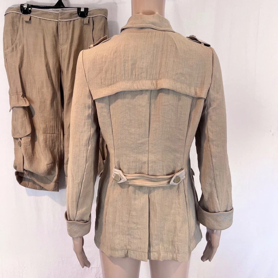 Yoana Baraschi Gold Capri Pants Suit Size 2,6 Two Piece Set Military Jacket - Image 3 of 4