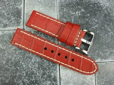 BIG CROCO 24mm LEATHER STRAP Red Watch Band for BREITLING White Stitch 24 x1