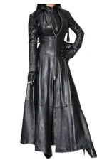 Women's Genuine Leather Long Dress Black Gown Mistress Leather Suit Gothic Coat