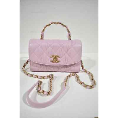 Chanel 21S CC Links Pink Mini Flap Top Handle Gold Chain Quilted