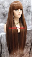 43'' FULL WIG LONG LAYERED WITH BANGS BROWN AUBURN MIX HEAT OK #P4.27.30 NWT