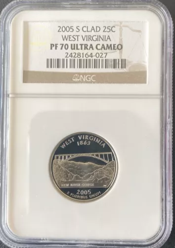 2005 S Clad 25c West Virginia State Quarter NGC PF 70 Ultra Cameo