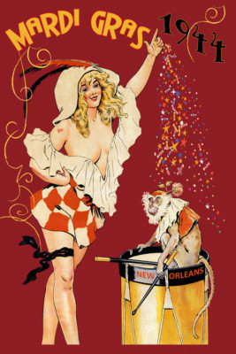 Mardi Gras 1944 Girl Monkey New Orleans Carnival Vintage Poster Repro FREE S/H