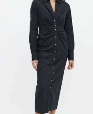 black ruched button dress Ruched Button Up Long Sleeve Dress