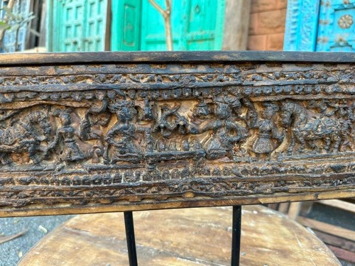 Ancient Old Wooden Hand Carved God Ganesha Ridhi Sidhi Horse Figure Wall Panel - Picture 4 of 8