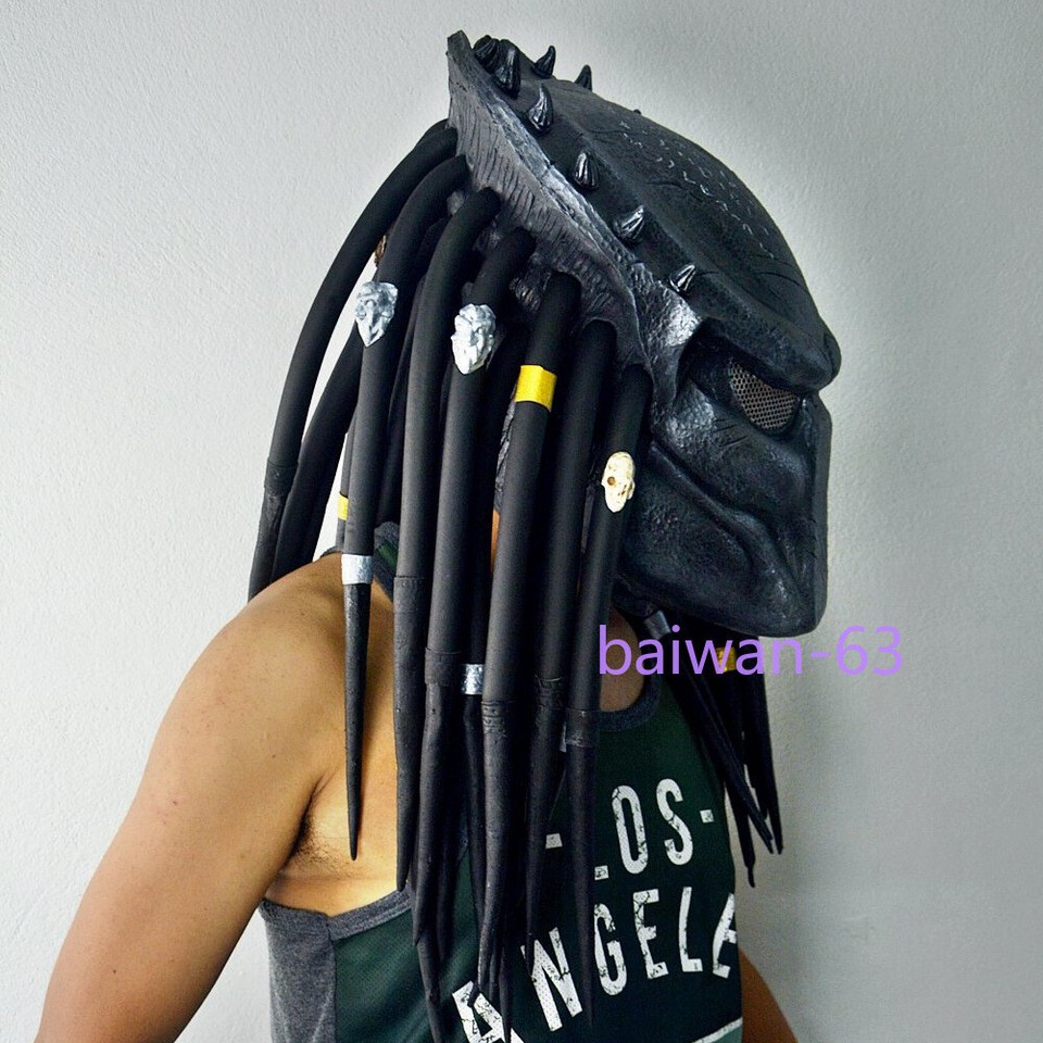 US STOCK Predator Alien vs Predator Mask w/ Braid Halloween Cosplay ...