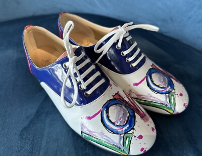 Rare Christian Louboutin LOVE NEW Fred lace up flats brogues 37 UK Multi 