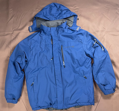 Free country Mens Large Blue, Grey Rain, Windbreaker Jacket Detachable Hood