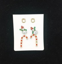 Christmas Holiday Stud Earrings Set Wreath, Snowman, Candy Canes