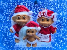 Vintage RUSS Santa Mrs. Claus Troll Dolls Christmas Ornaments 2.5" baby fig