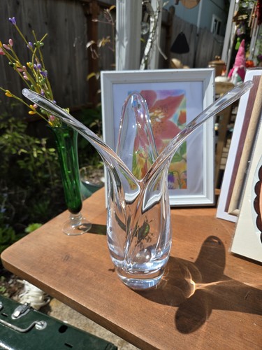 Cofrac Art Verrier Vtg Crystal Vase  1950s Incised Mark Art Nouveau MCM French  